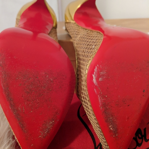 Christian Louboutin Follies Resille Gold Pumps - Picture 8 of 8